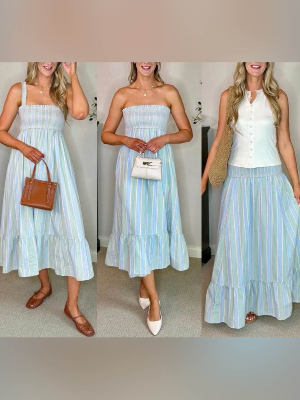 Abercrombie & Fitch Pastel Striped Midi Skirt/Dress in Blue, Mint & Cream